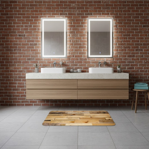 Tapis de bain couleur brique lavabo