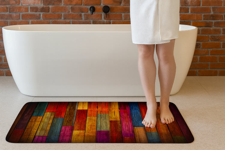 Tapis de bain couleur brique pieds 