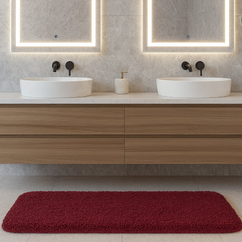 Tapis de bain couleur prune rouge vin 