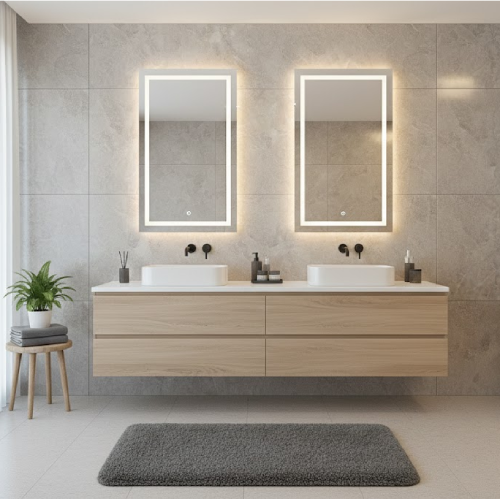 Tapis de bain couleur prune tabouret 