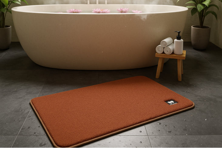Tapis de bain couleur terracotta baignoire 