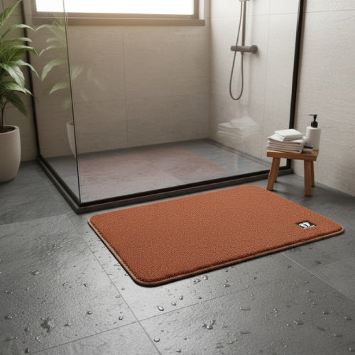 Tapis de bain couleur terracotta plante 