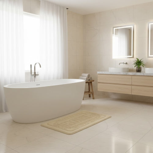 Tapis de bain crème sol  beige 