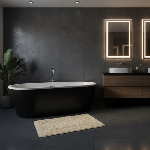 Tapis de bain crème sol  noir 