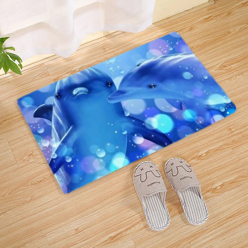 Tapis de bain dauphin bleu nordique