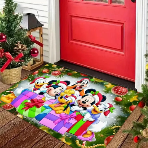 Tapis de bain de Noël Disney Mickey et Minnie  porte rouge 