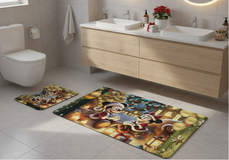 Tapis de bain de Noël Disney Mickey et Minnie toilettes 