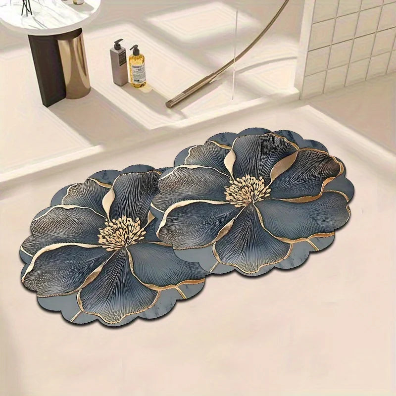 Tapis de bain de luxe haut de gamme en forme de fleur bleu 
