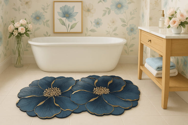 Tapis de bain de luxe haut de gamme en forme de fleur  roses 