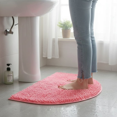 Tapis de bain demi lune gris lavabo 