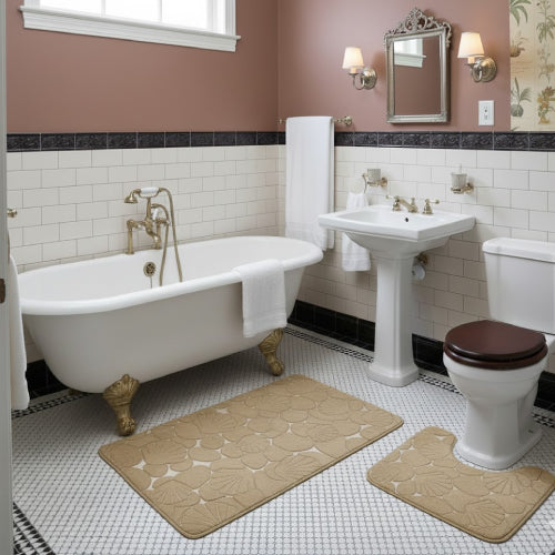 Tapis de bain doré 3  pièces 