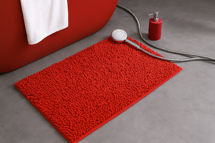 Tapis de bain en chenille rouge baignoire rouge 