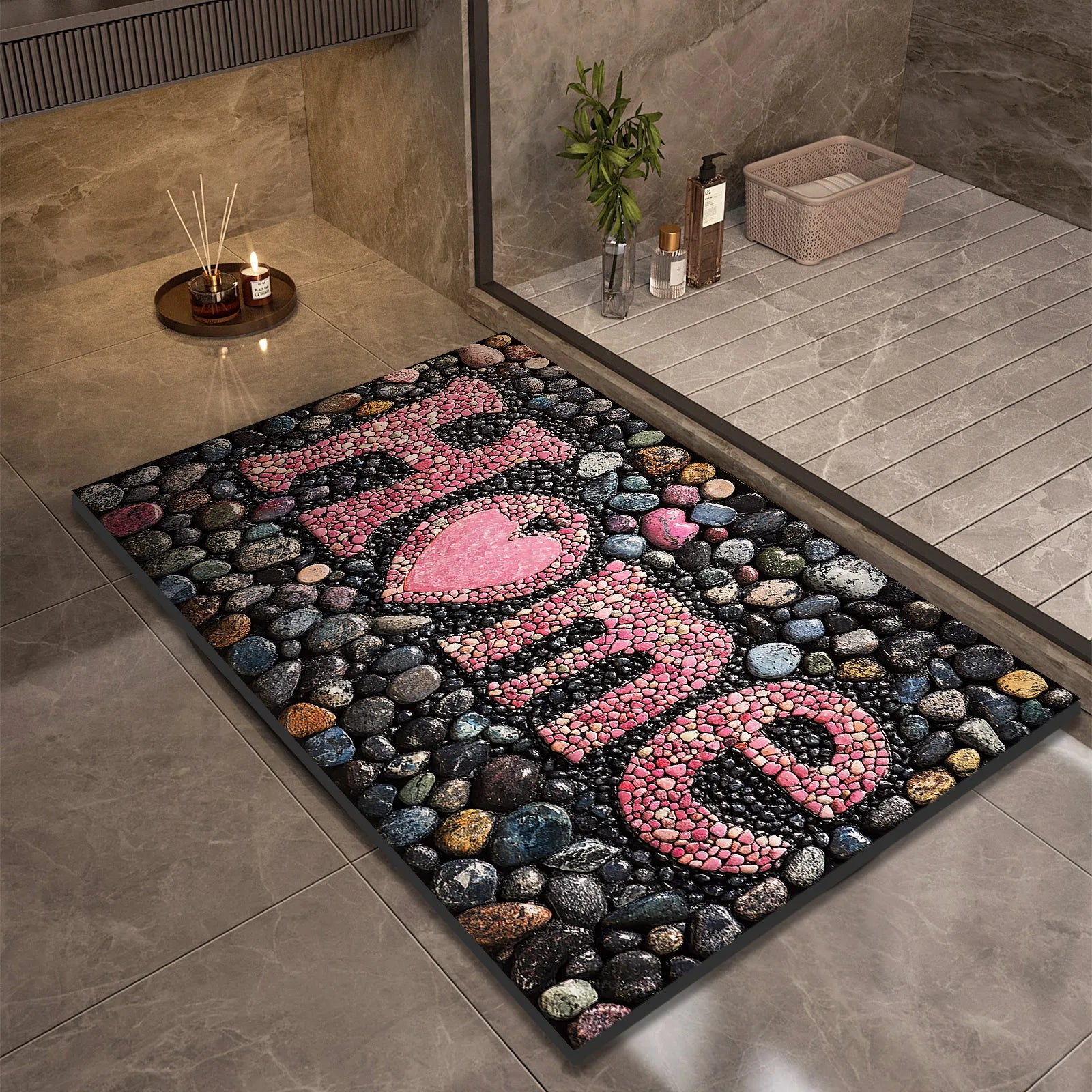 Tapis de bain en diatomite effet pierre Home 