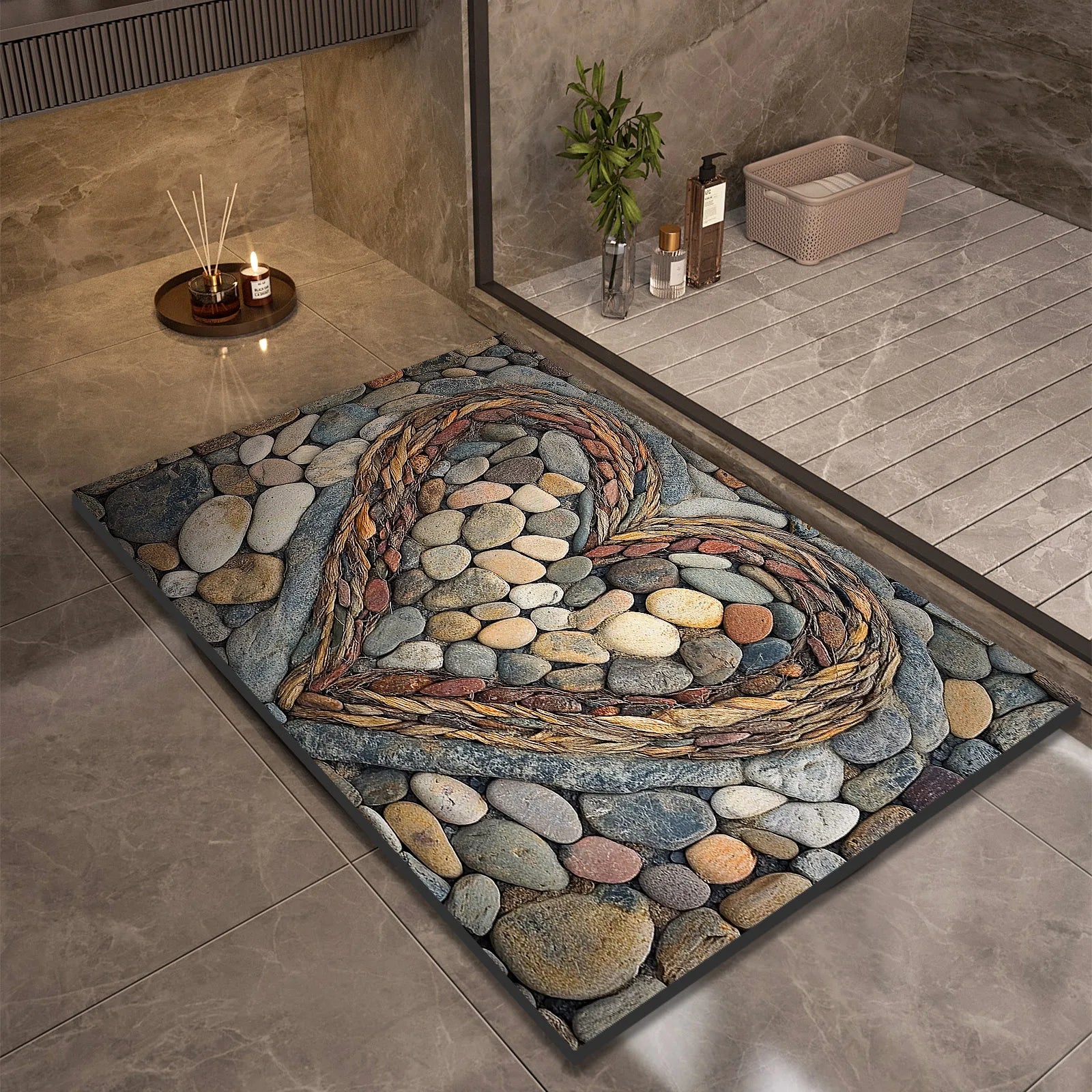Tapis de bain en diatomite effet pierre  cœur