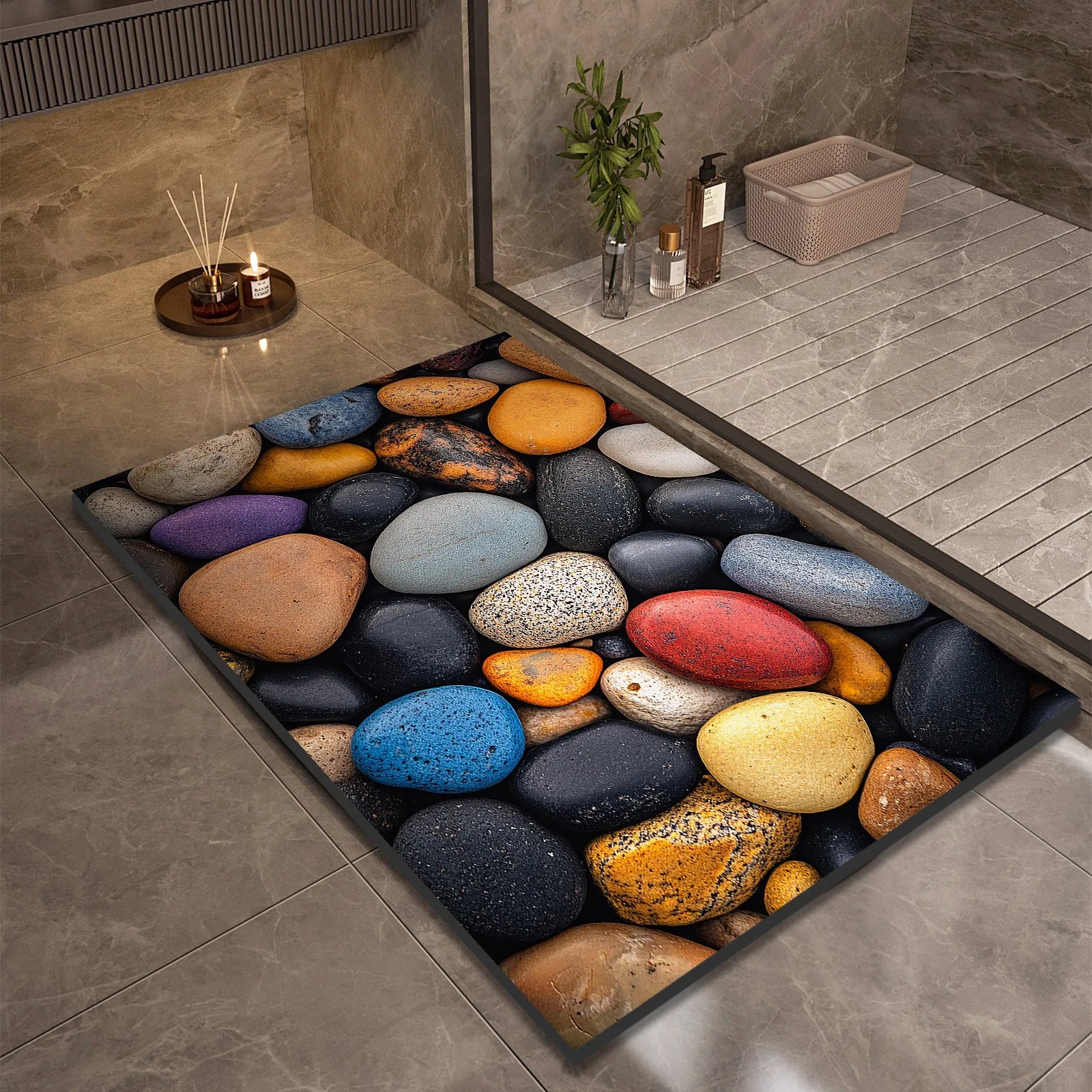 Tapis de bain en diatomite effet pierre cabinet 