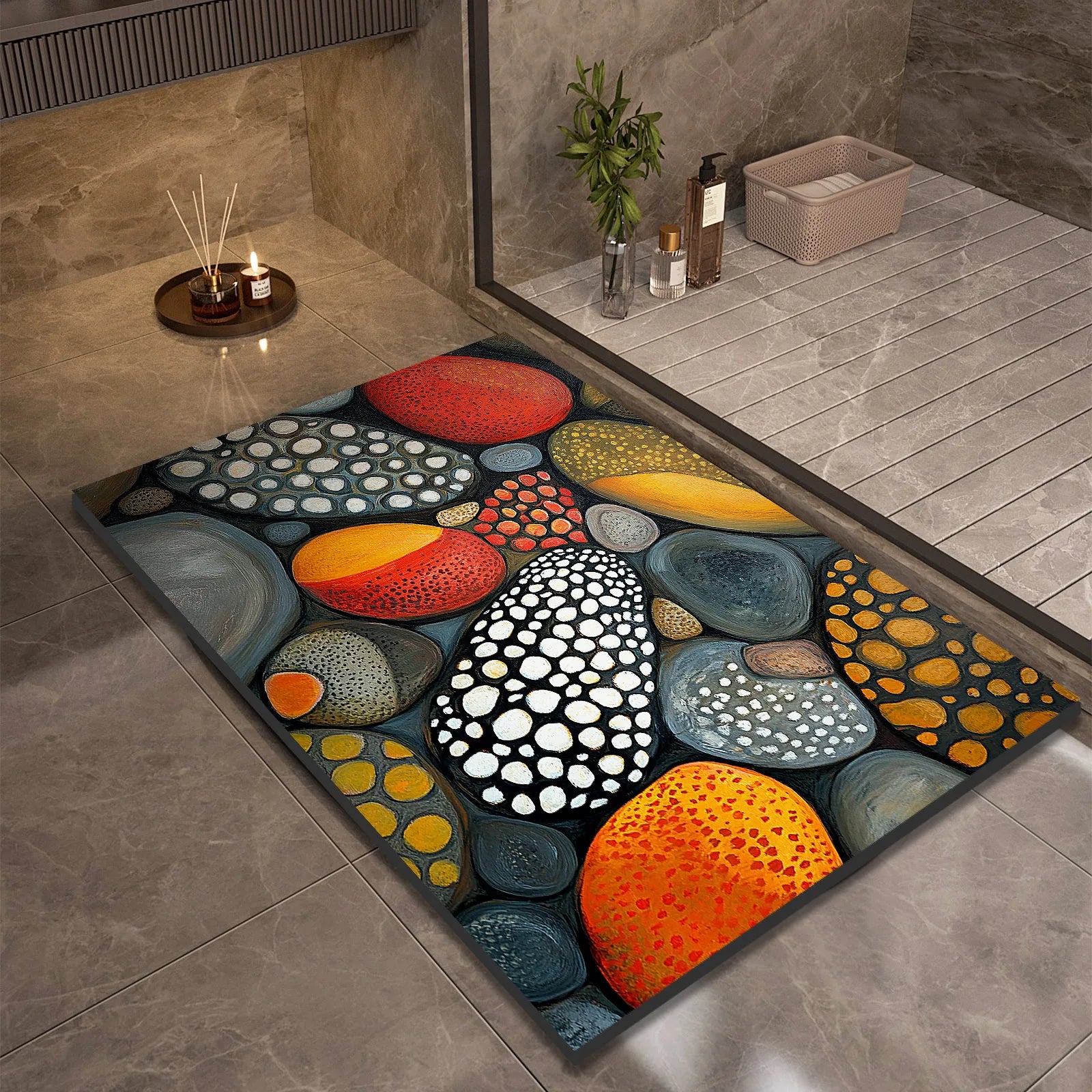 Tapis de bain en diatomite effet pierre  orange 