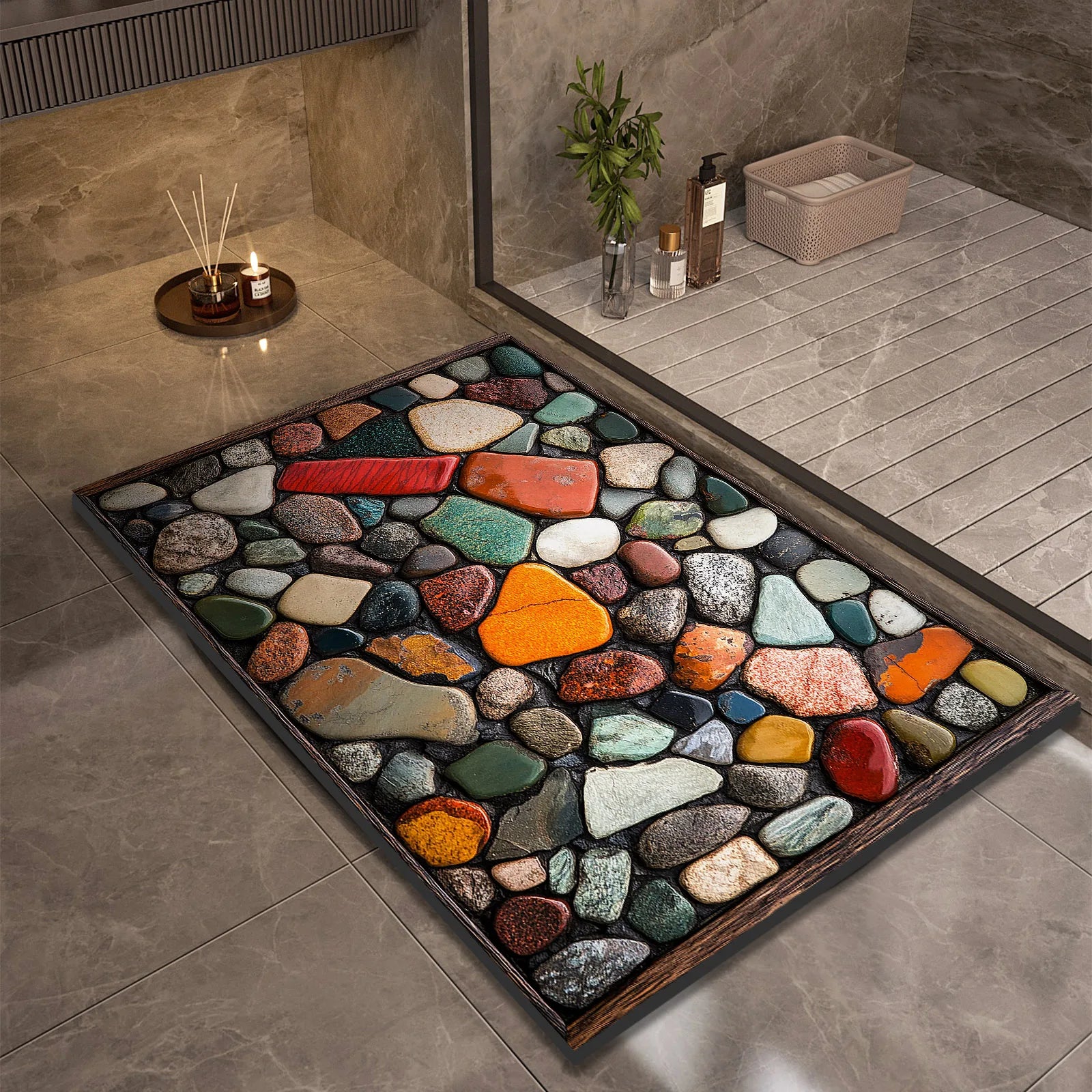 Tapis de bain en diatomite effet pierre  rouge 