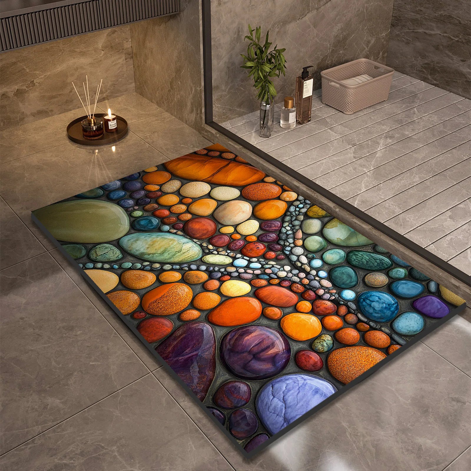 Tapis de bain en diatomite effet pierre violet 