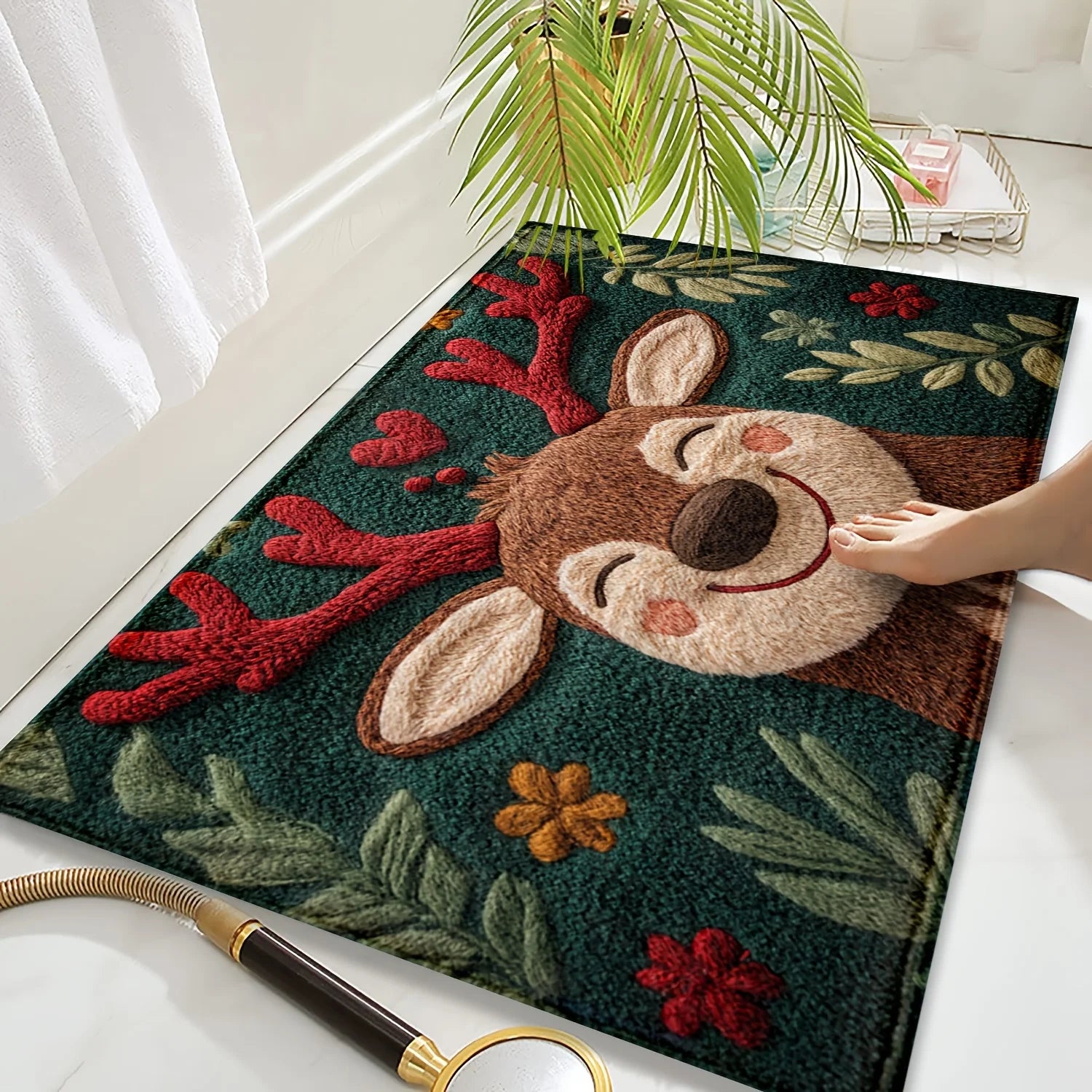 Tapis de bain en forme de cerf de noël pied 