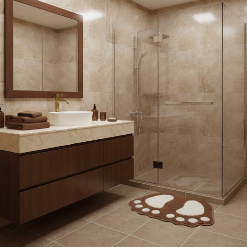 Tapis de bain en forme de pied vitre 