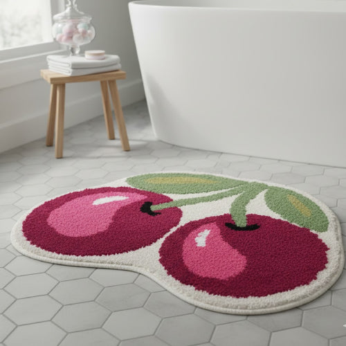 Tapis de bain en peluche imitation cachemire cerise baignoire 