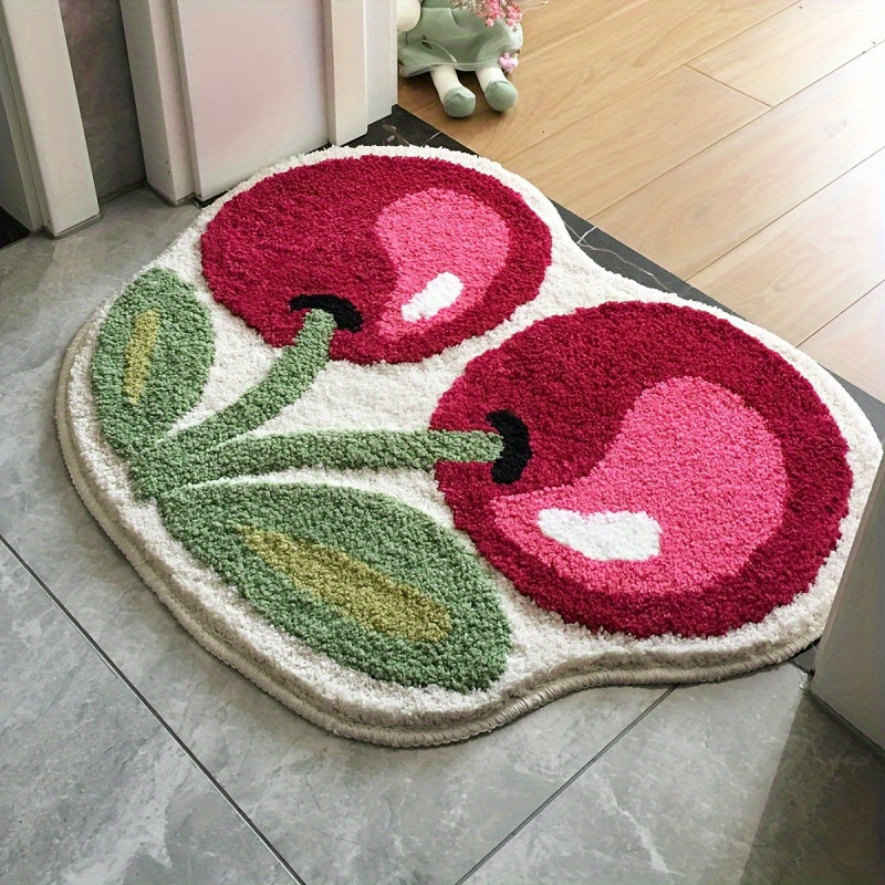Tapis de bain en peluche imitation cachemire cerise rose 