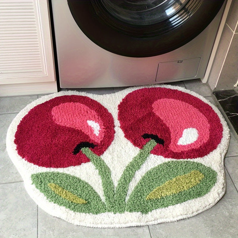 Tapis de bain en peluche imitation cachemire cerise rouge 