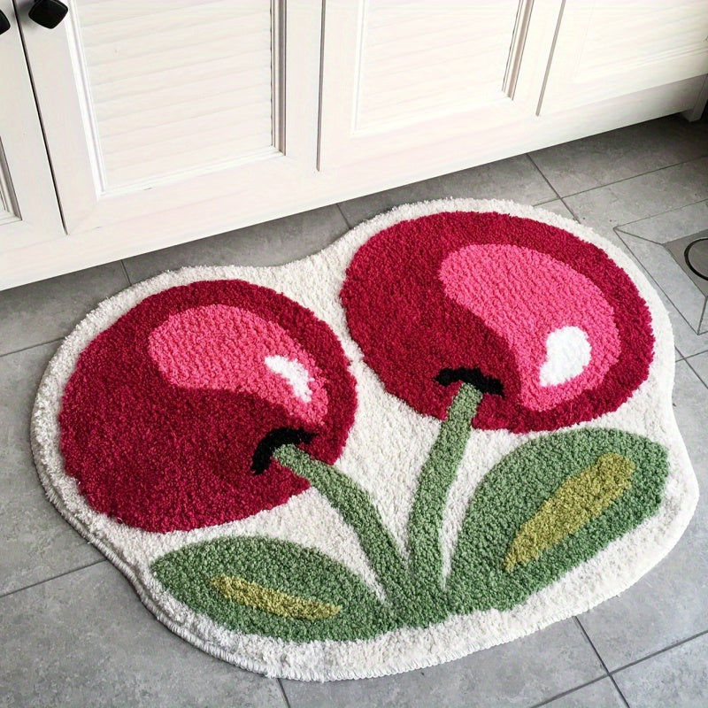 Tapis de bain en peluche imitation cachemire cerise vert 