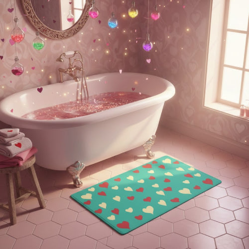 Tapis de bain fantaisie cœurs 