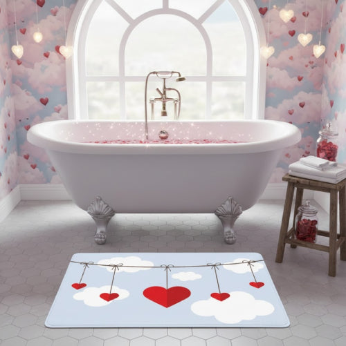 Tapis de bain fantaisie cœurs  rouge 