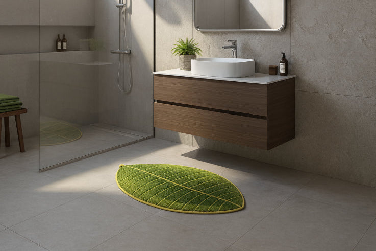 Tapis de bain feuille vert   lavabo 