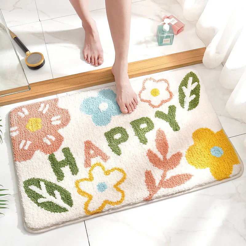 Tapis de bain fleurs Happy
