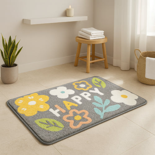 Tapis de bain fleurs jaune HAPPY 