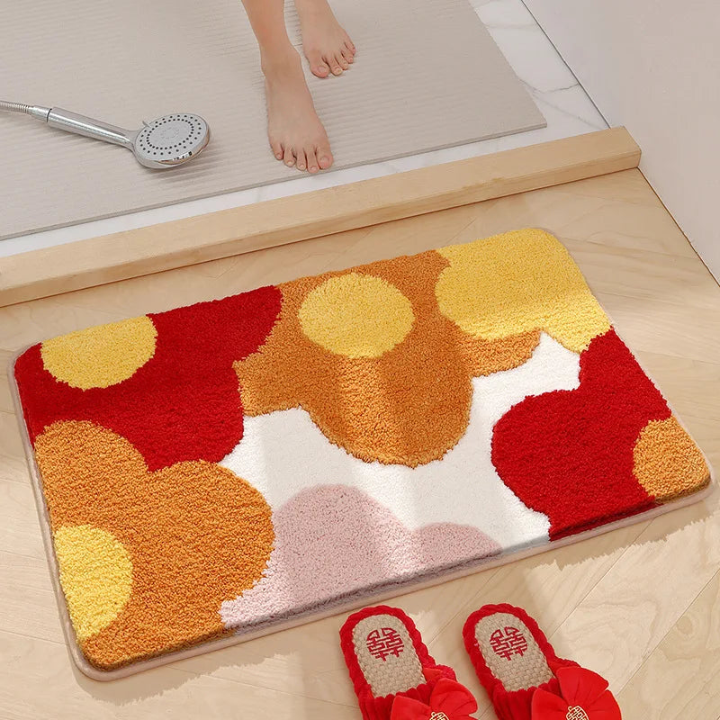 Tapis de bain fleurs rouge