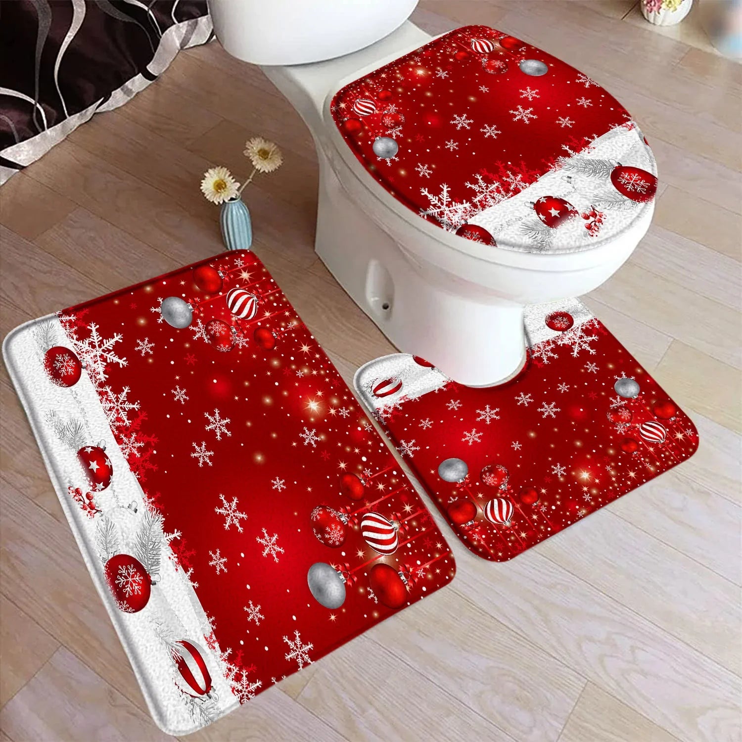 Tapis de bain flocon de neige  rouge