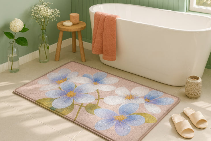 Tapis de bain floral antidérapant absorbant baignoire 