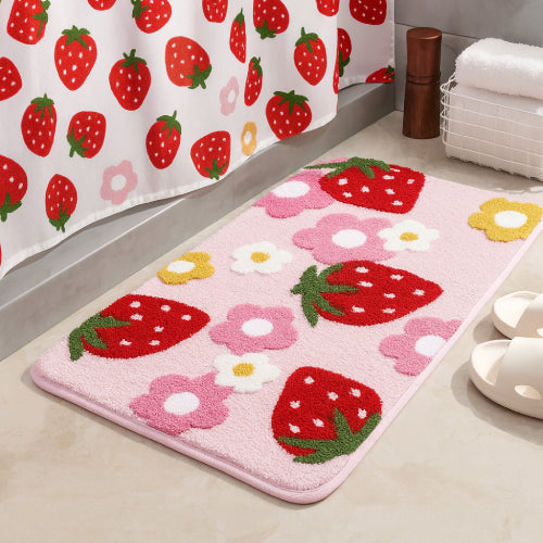 Tapis de bain fraise rouge rose