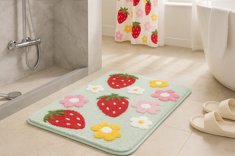 Tapis de bain fraise vert 