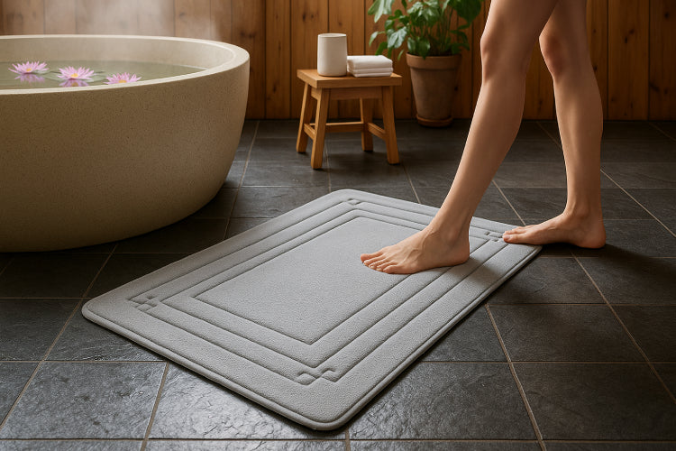 Tapis de bain gris perle vapeur 