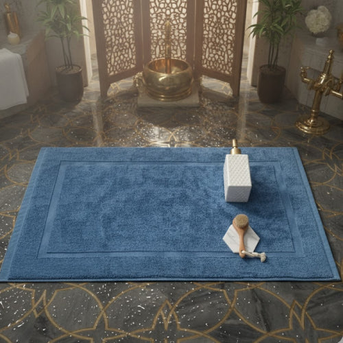 Tapis de bain hammam  bleu sol 