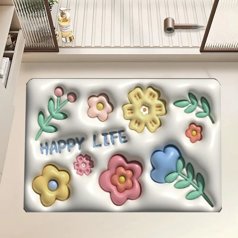Tapis de bain humoristique motif fleur