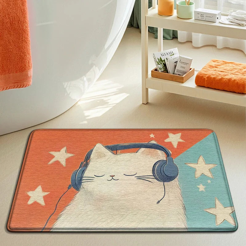 Tapis de bain imprimé chat casque 