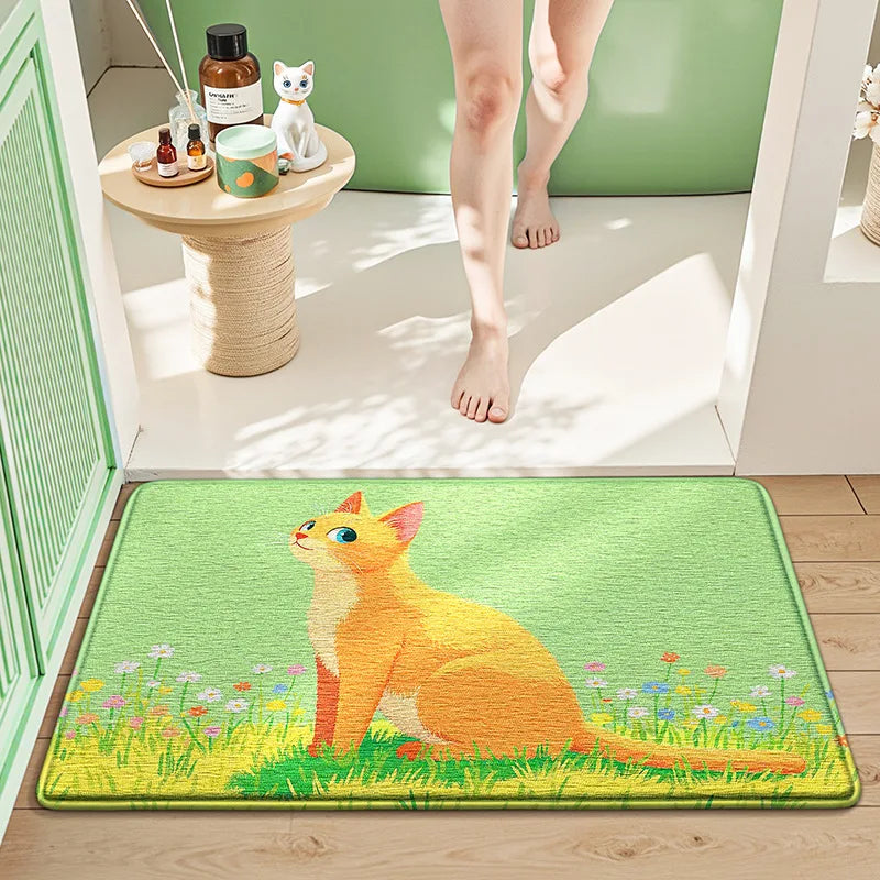Tapis de bain imprimé chat orange 