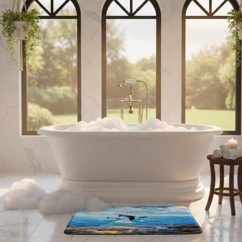 Tapis de bain imprimé dauphin  bleu 