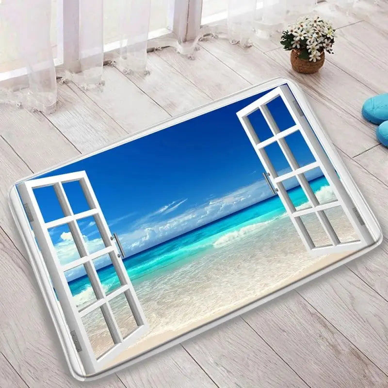 Tapis de bain imprimé fenêtre mer 
