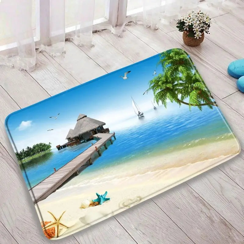 Tapis de bain imprimé ile