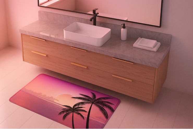 Tapis de bain imprimé rose lavabo 