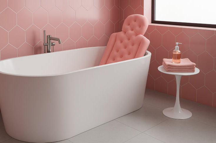 Tapis de bain intégral antidérapant coussin. rose baignoire