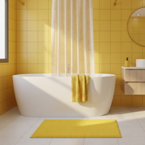Tapis de bain jaune citron douche 