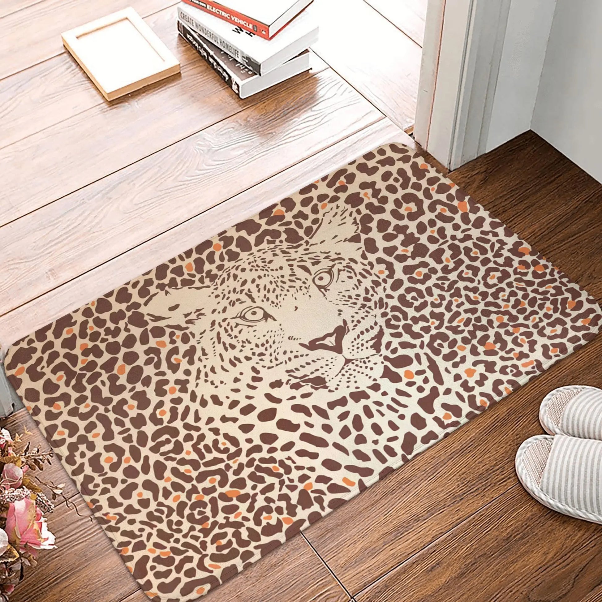 Tapis de bain léopard porte